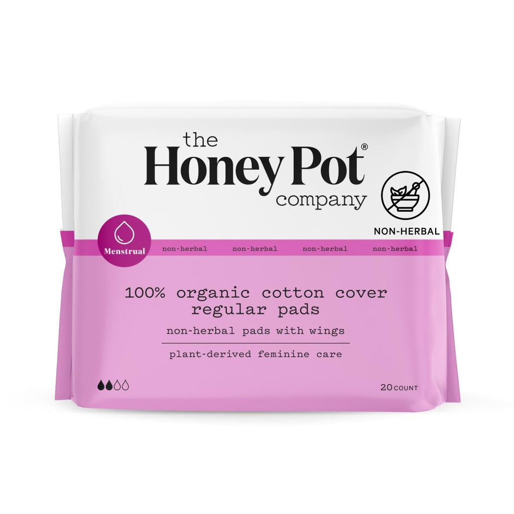 The Honey Pot Company - Non-Herbal Regular Flow Pads with Wings - Organic Pads for Women - Cotton Cover, & Ultra-Absorbent Pulp 