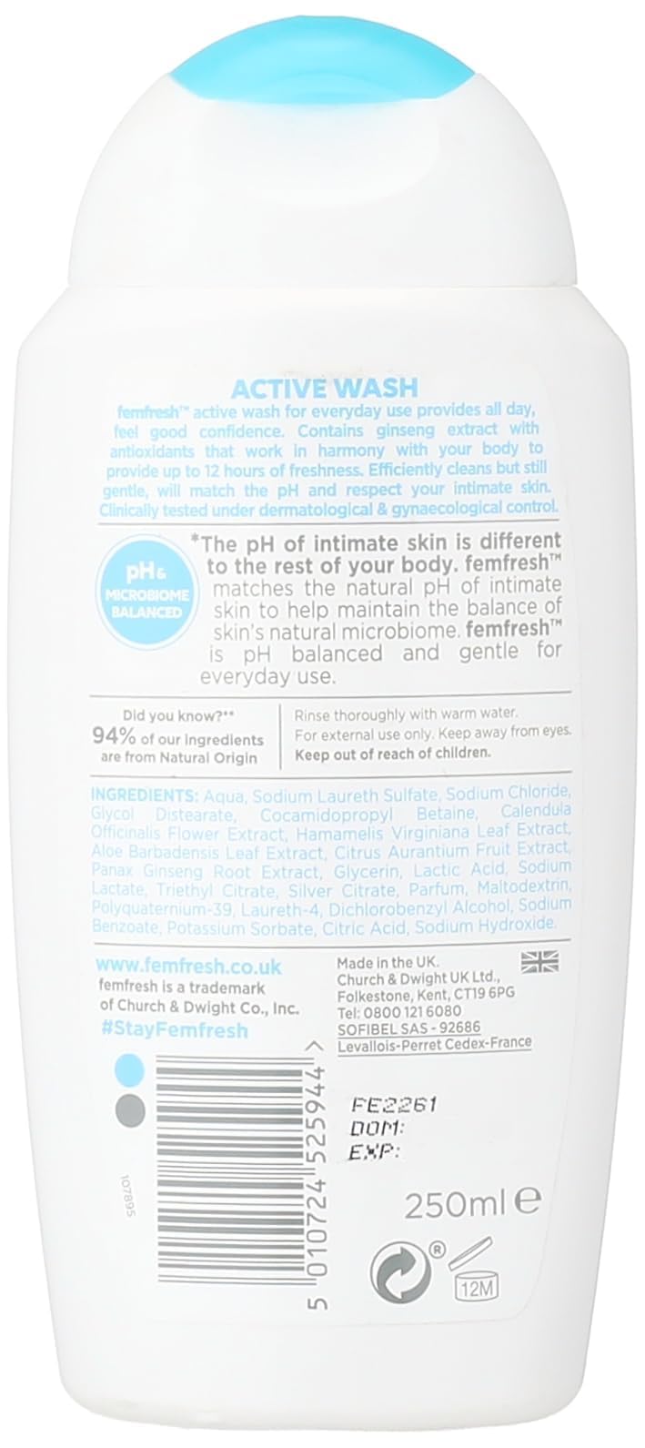 Femfresh 250ml Ultimate Care Active Fresh Wash - by Femfresh