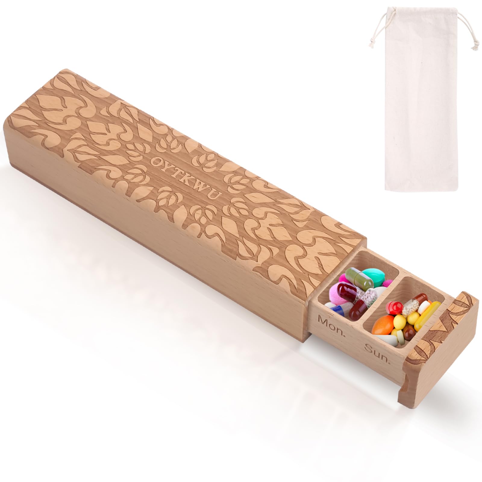 OYTKWU Wooden Weekly Pill Organizer 1 time a Day -Daily Pill Box 7 Day, Travel-Friendly, Safe Travel 7 Day Pill Box, Travel Pill