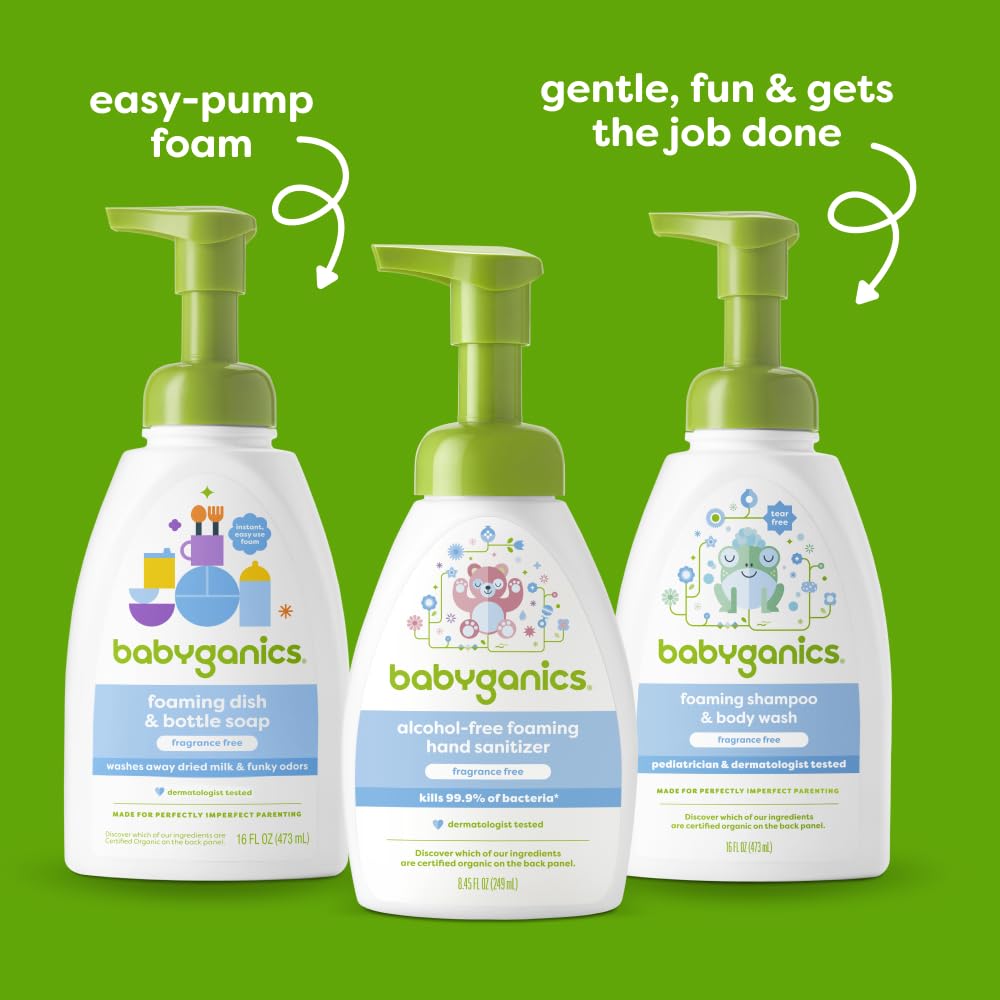 BabyGanics Alcohol-Free Foaming Hand Sanitizer, Pump Bottle, Fragrance Free, 8.45 oz, 3 Pack