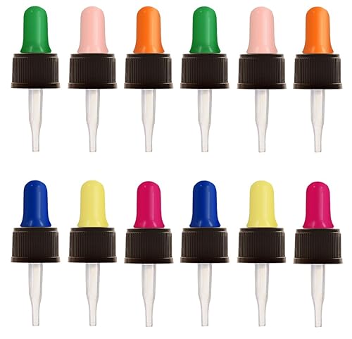 Year of Plenty Glass Eye Droppers for 5ml Essential Oil Bottles | 12-Pack | Multicolored | Compatible with doTERRA, Young Living