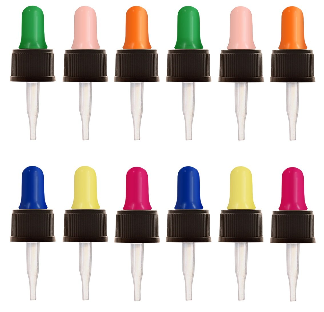 Year of Plenty Glass Eye Droppers for 5ml Essential Oil Bottles | 12-Pack | Multicolored | Compatible with doTERRA, Young Living