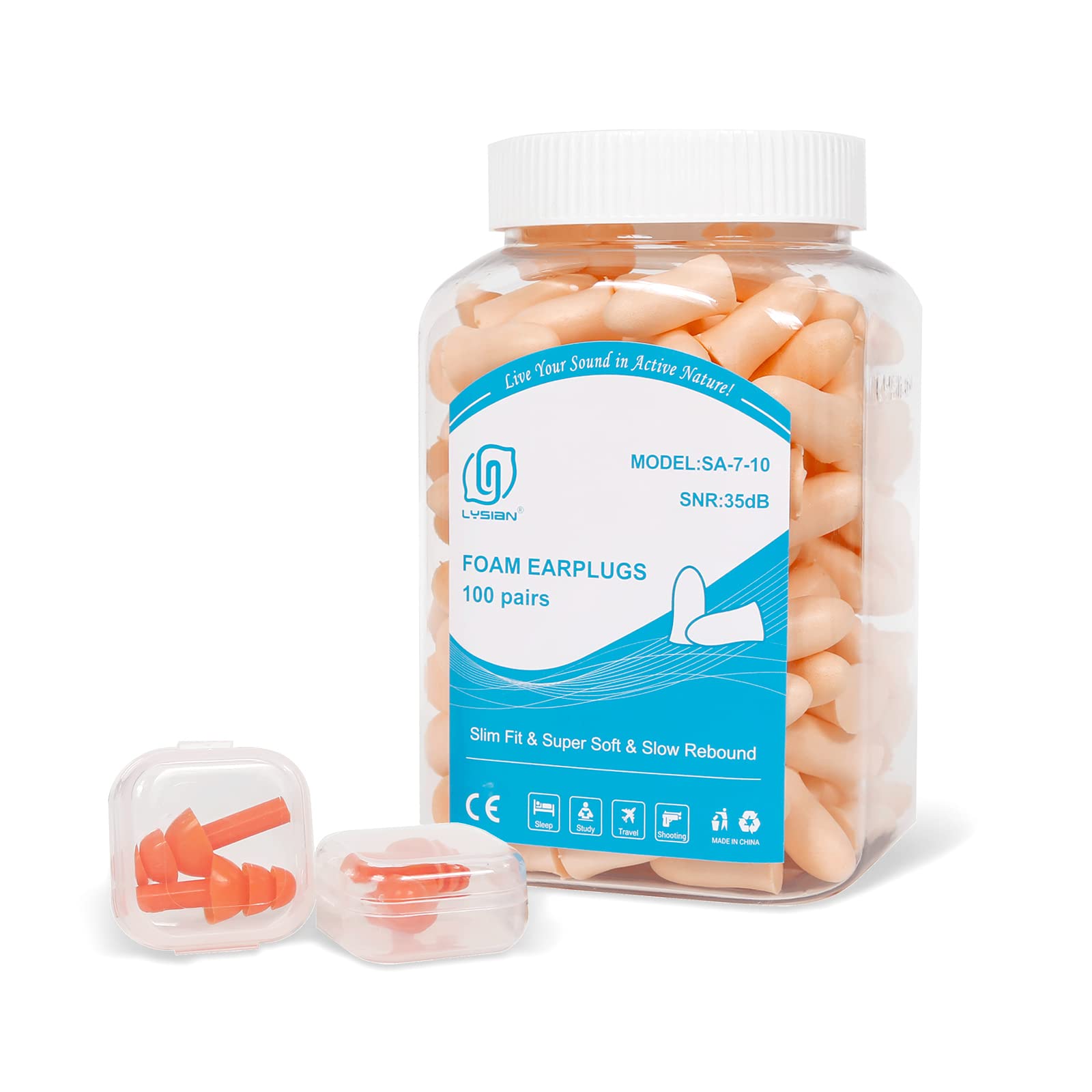 LYSIAN Foam Ear Plugs for Sleeping Small Ear Canals Women, Kids-35dB SNR Noise Canceling Sleep Earplugs for Snoring, Work, Shoot