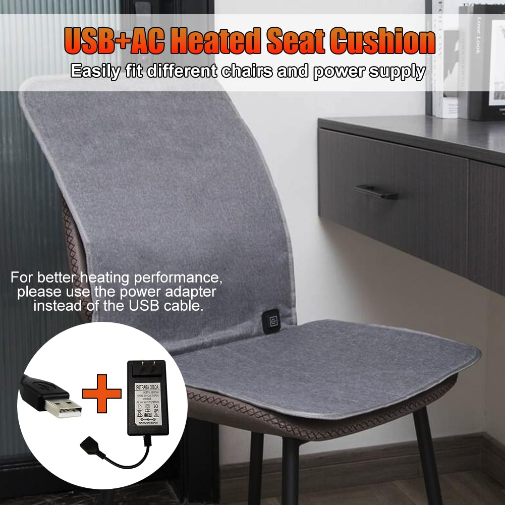 WOOLALA USB Heated Seat Cushion for Office Chair, Large Heating Area Heated Seat Cover Therapy Heating Pad for Back, Lumbar, Hip