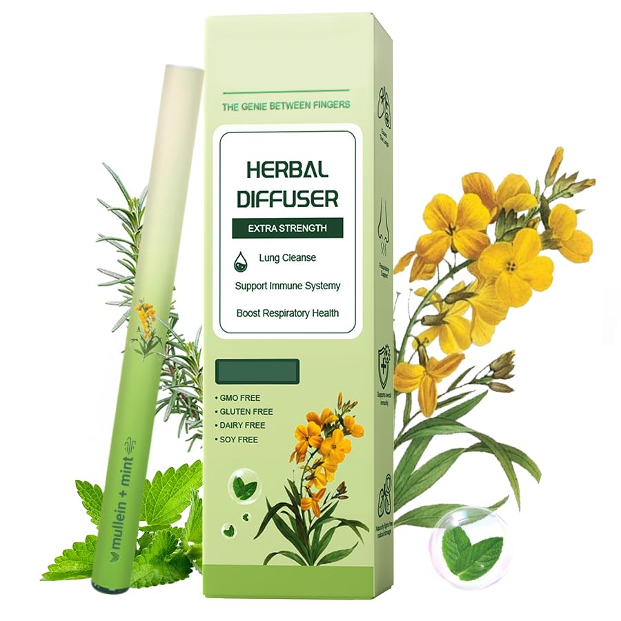 WENEW Mullein Herbal Diffuser Pen with Extracts of Mullein,Thyme and Mint for Lung Detox and Oral Air Freshening - 1 Stick