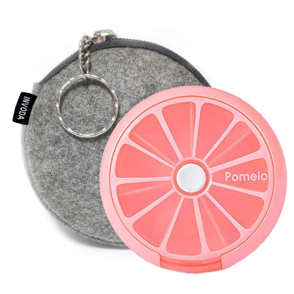 INVODA Pill Cases Pill Box Weekly 3 Times 7 Compartments Large Medicine Pill Organizer (Pomelo 1PCS+Bag)