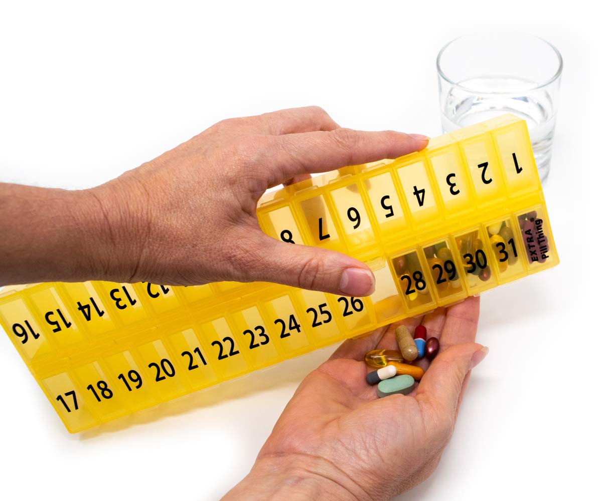 Once-a Day Monthly Pill Organizer Removable Lid for Easy Loading - Large Compartment Pill Box Medications for Entire Month Plus