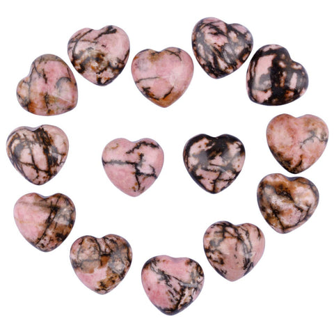 mookaitedecor Rhodonite Crystal Heart Shaped Worry Stone, Puffy Crystal Pocket Palm Stones for Chakra Energy Healing Decoration 