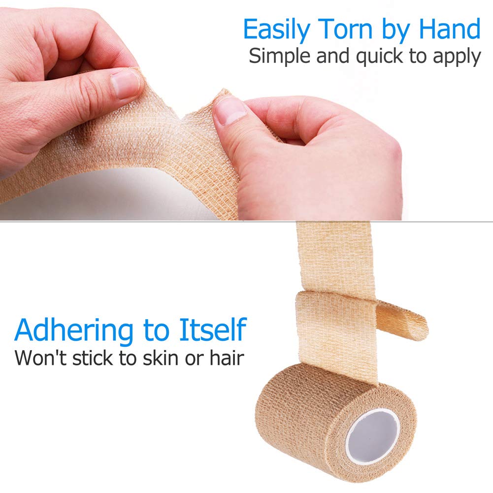 LotFancy Self Adhesive Bandage Wrap, 6 Pack, 3 inch x 5 Yards Non Woven Cohesive Bandage, First Aid Medical Tape for Sports Athl
