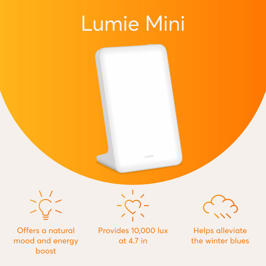 Lumie Mini Lamp - Portable Light Therapy - 10,000 Lux at 4.7 Inches - for Energy & Alertness Support - 9.5 x 6.3 Inches - Perfec