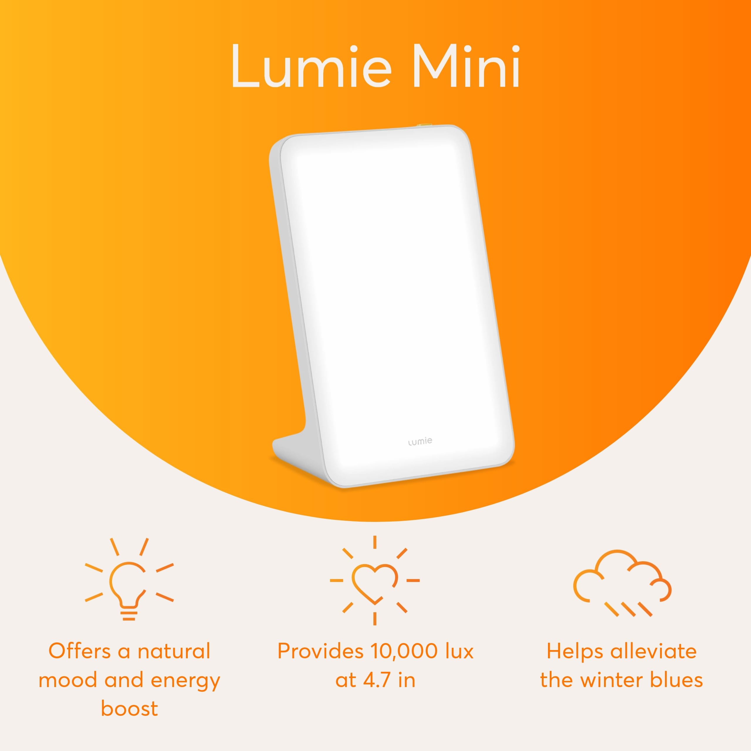 Lumie Mini Lamp - Portable Light Therapy - 10,000 Lux at 4.7 Inches - for Energy & Alertness Support - 9.5 x 6.3 Inches - Perfec