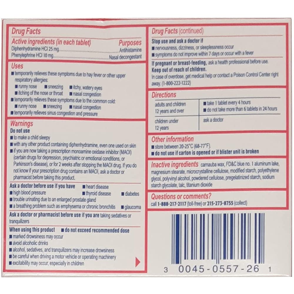 Benadryl Allergy + Congestion, 24 Tablets Each (Pack of 5)