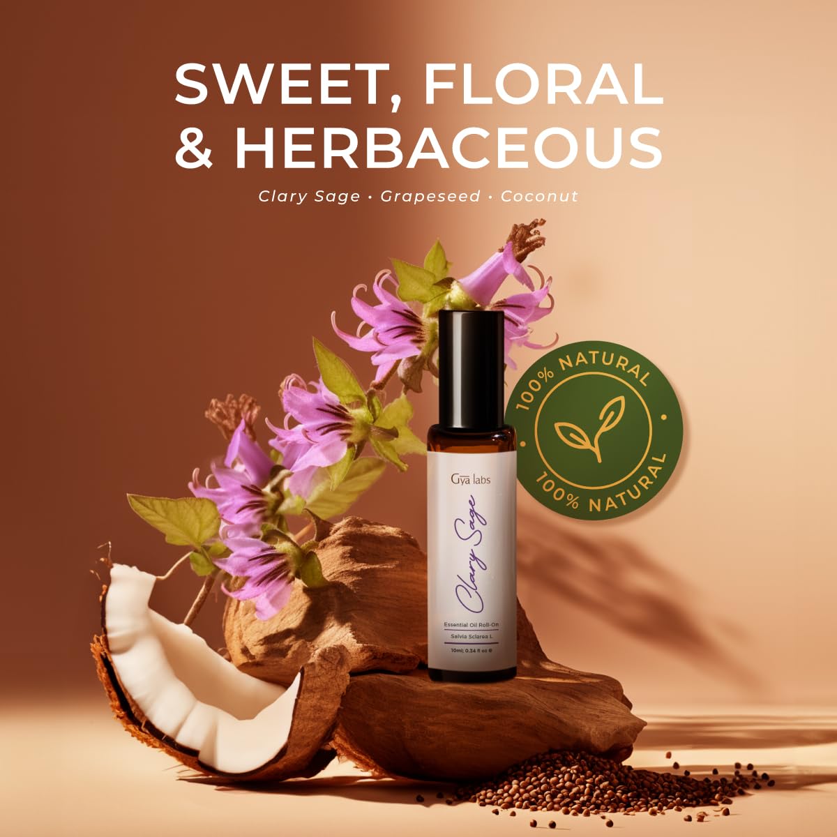 Gya Labs Clary Sage Essential Oil Roll on for Skin Nourishing, 100% Pure Natural Aromatherapy Oil Roller, Soothing & Balancing,