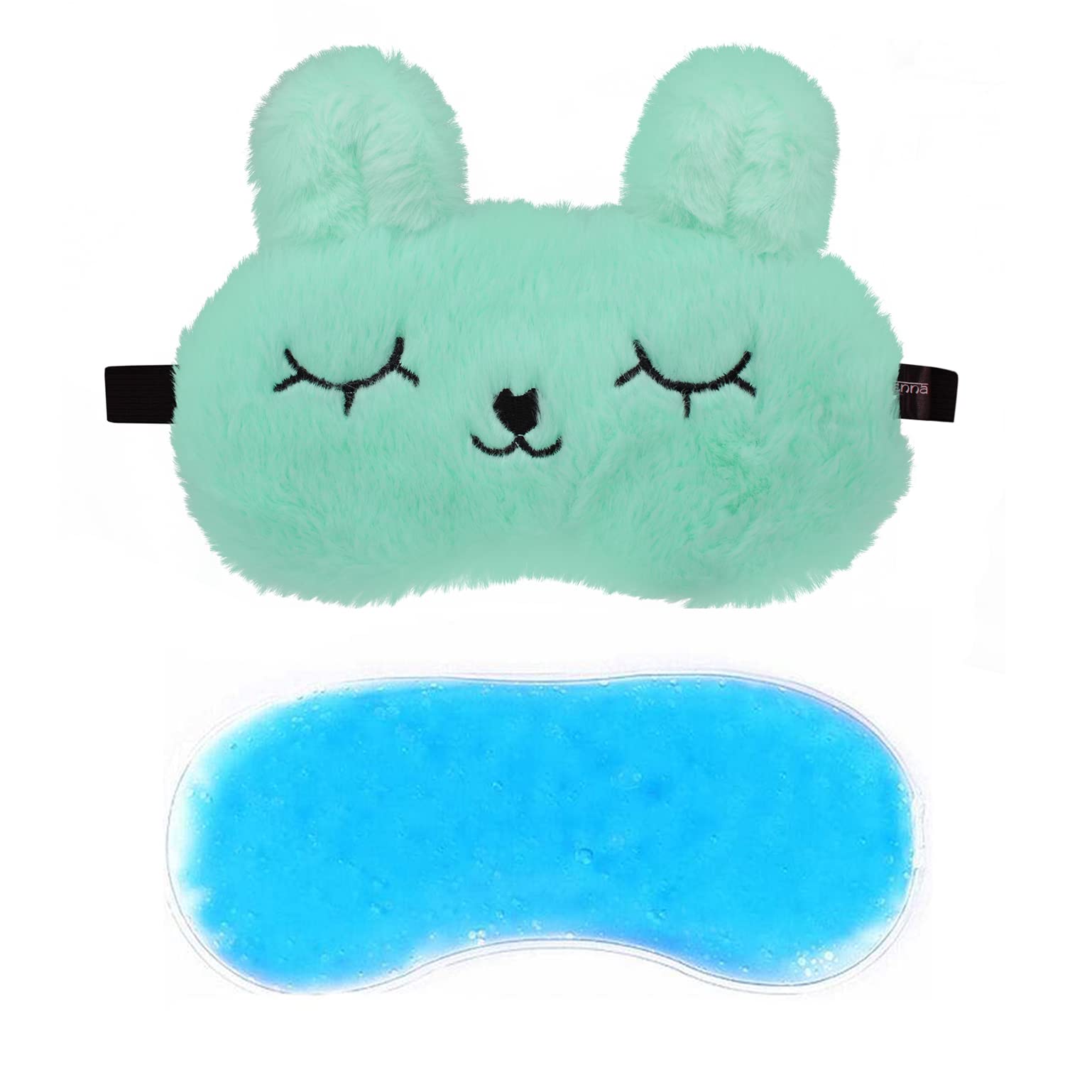 Jenna Cute Fur Gel Sleeping Eye Shade Mask Cover For Insomnia, Meditation, Puffy Eyes And Dark Circles Bunny Green