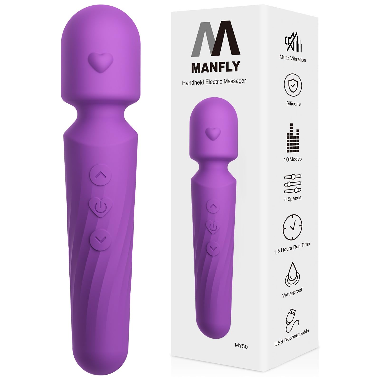 Electric Travel Massager, 10 Modes 5 Speed Powerful Silent Waterproof Handheld Neck Muscle Massage Tool (Lavender)