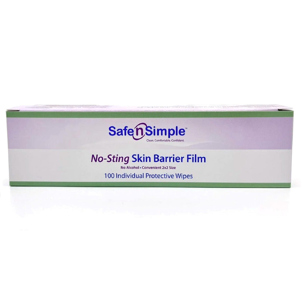 Safe n Simple No Sting Skin Prep Wipes - 100 Individual Ostomy Barrier Film 2.4 x 2.4 - Skin Barrier Film Wipes for Ostomy - Pr