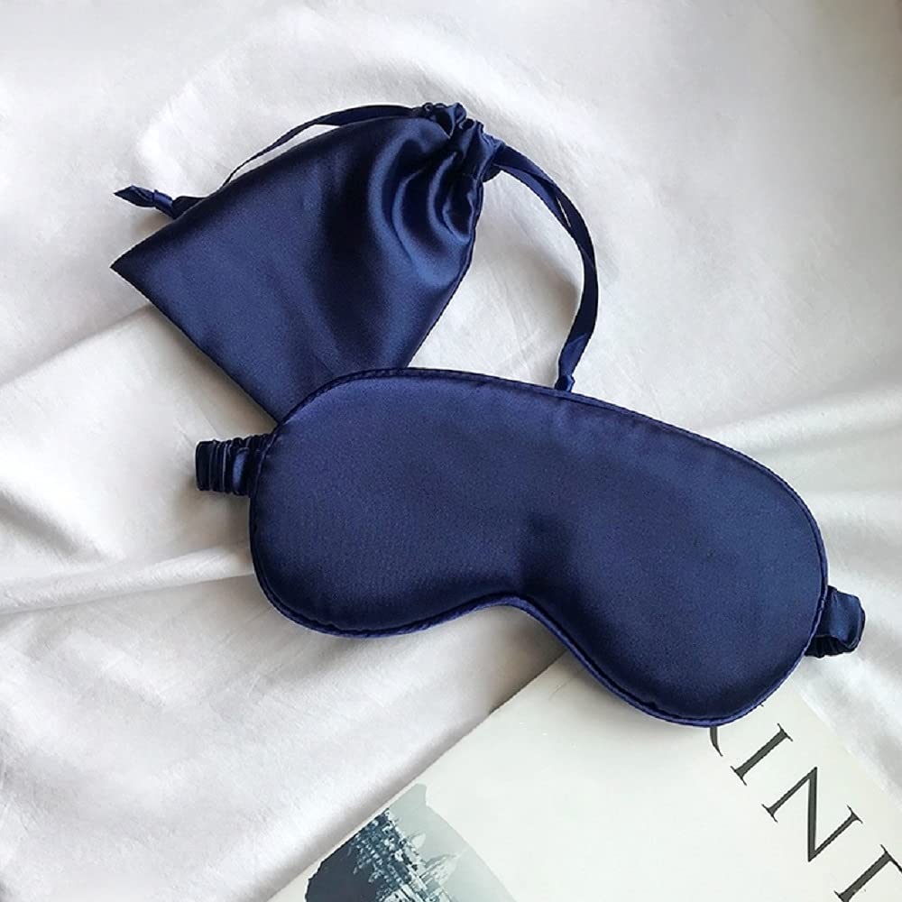 LCBD Silk Satin Sleeping Eye Mask, Navy Sleep Eye Night Blindfold for Women and Men, Soft Breathable Blackout Eyeshade Eye Cover