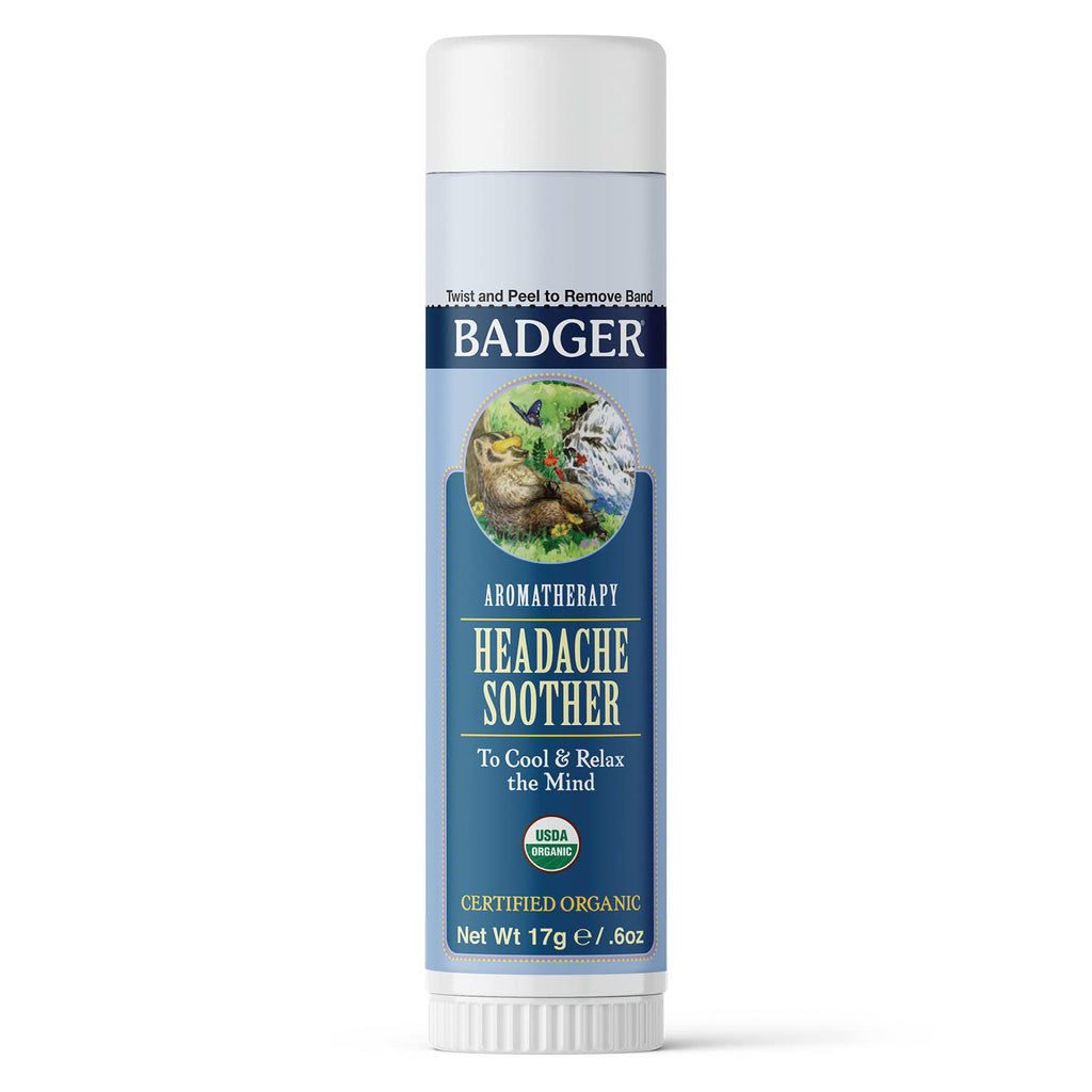 Badger - Headache Soother, Aromatherapy Balm Stick, Certified Organic, Headache Relief Aromatherapy Oil, Peppermint Eucalyptus &