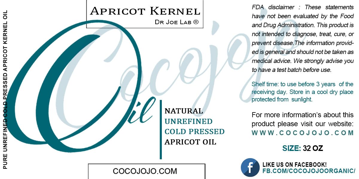 Apricot Kernel Oil - 100% Pure Natural Unrefined Cold Pressed Vegan Non GMO Natural Skin Moisturizing for Hair Skin Face- Raw Bi