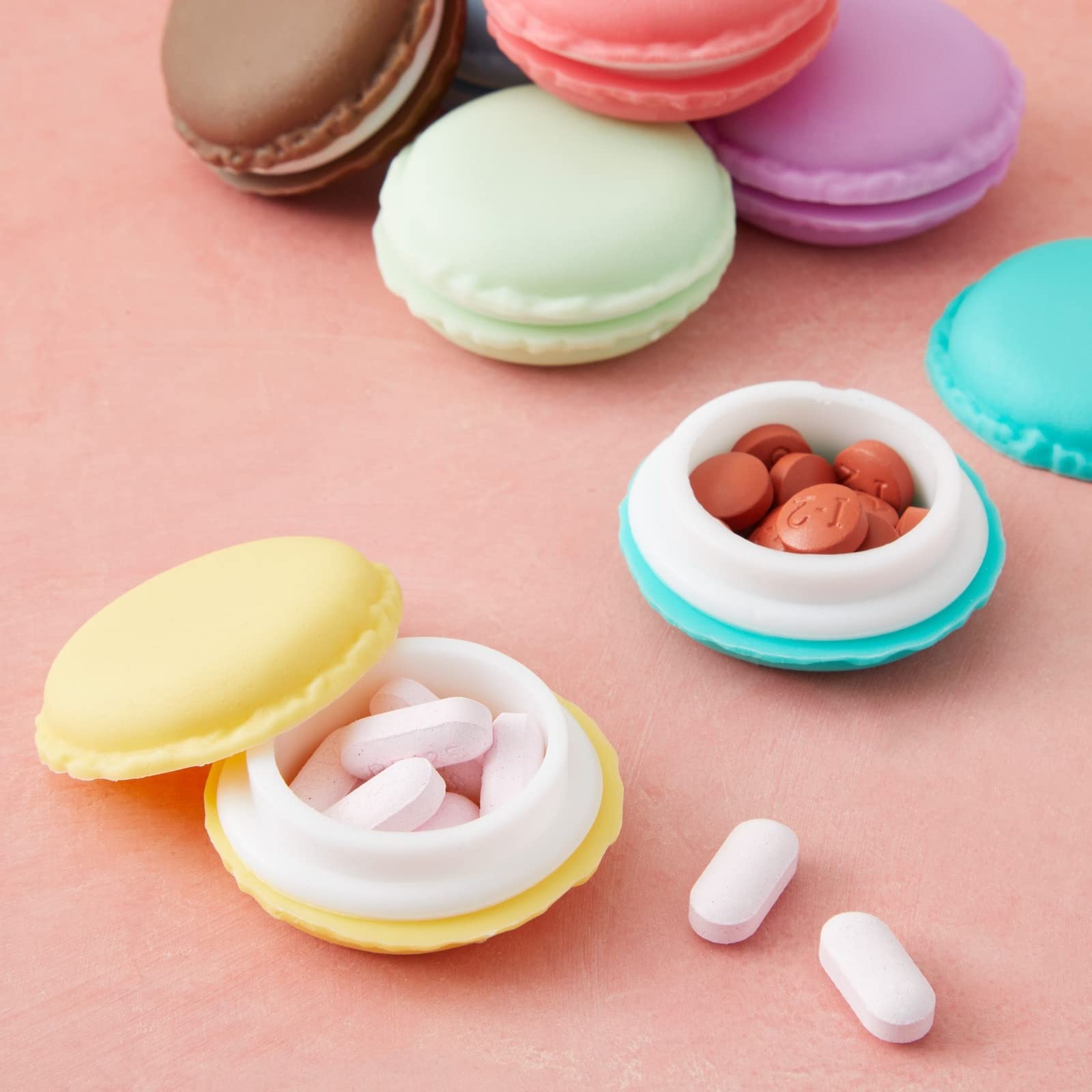 16 Pack Macaron Pill Case, Small Travel Storage Containers for Jewelry, Vitamins (8 Colors, 1.7 in)