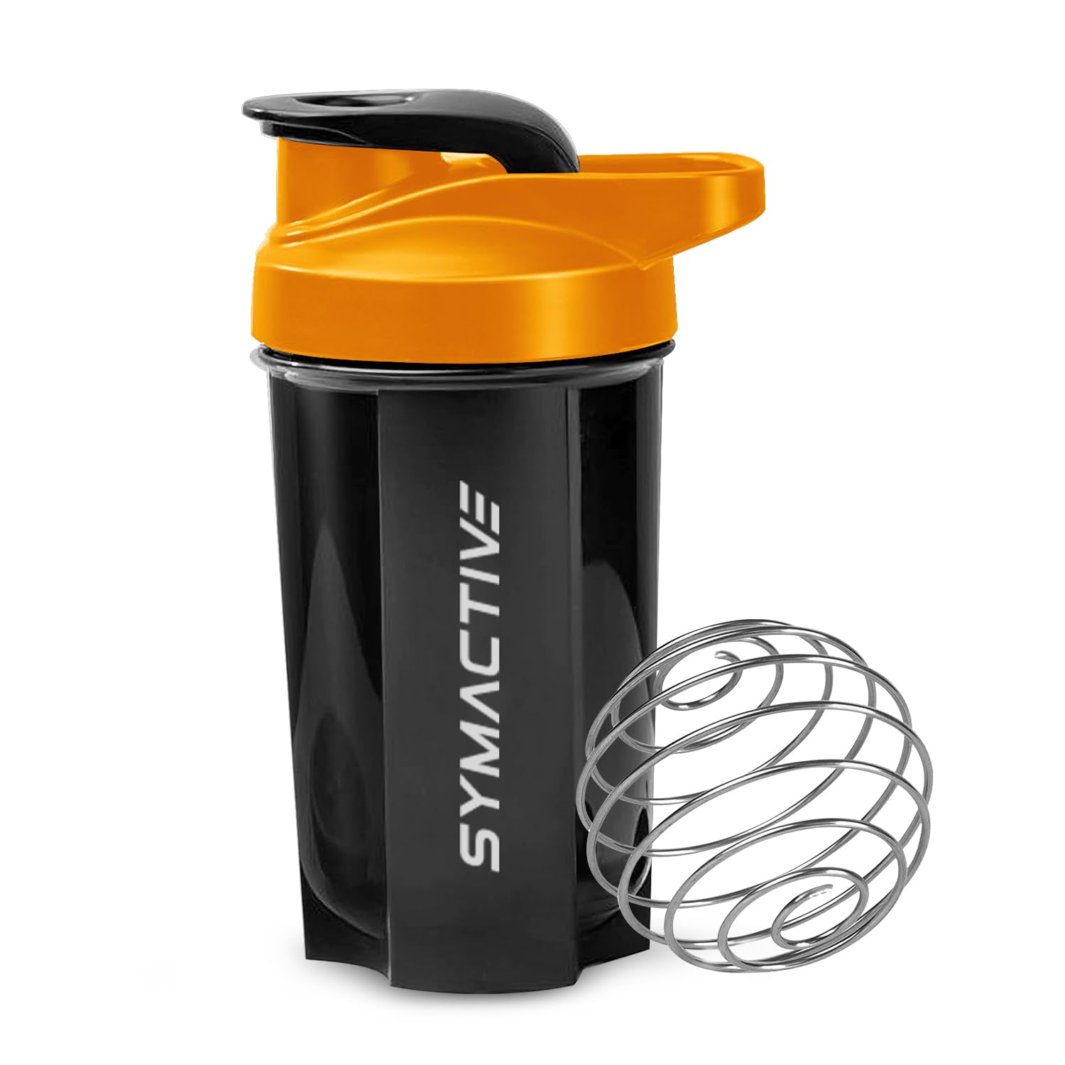 Amazon Brand  Symactive Plastic Shaker Bottle With Mixer Ball And Carry Loop | Protein Shaker | LeakResistant | (500Ml, Blue/O