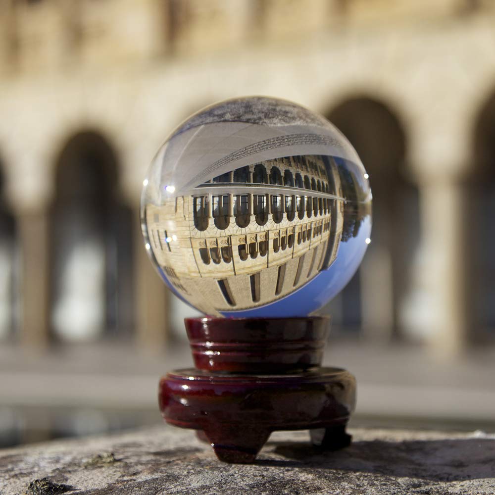 Amlong Crystal New Clear Crystal Ball Sphere Asian Quartz 80mm (3 inch Diameter) with Wooden Stand and Gift Box