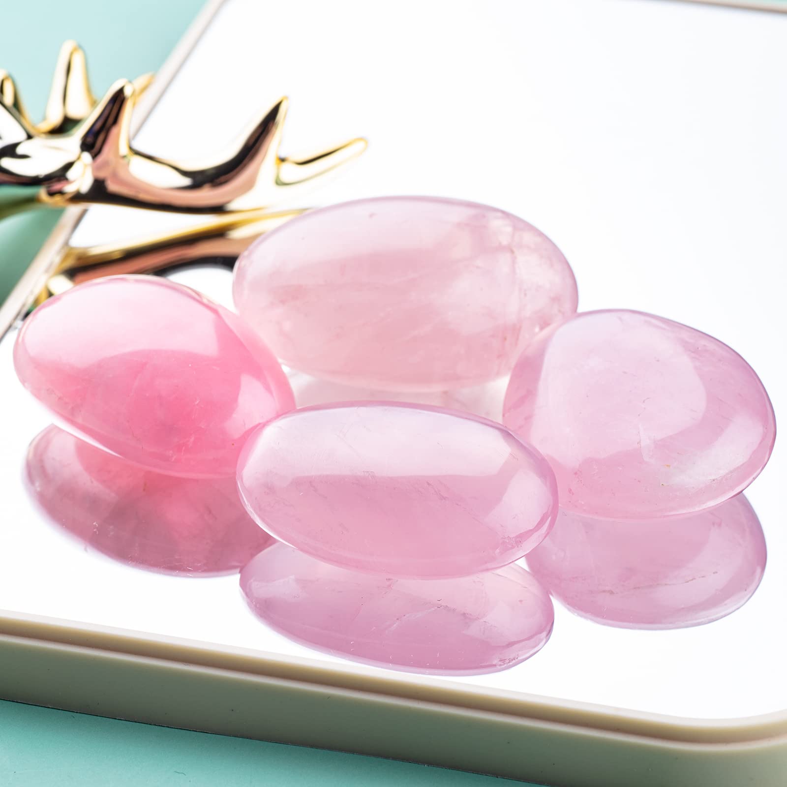 UU UNIHOM 1.5 inch Rose Quartz Crystals Palm Worry Stone Tumbled Irregular Polish Stone Rocks Positive Energy Crystals Massage G