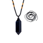 Runyangshi Black Obsidian Healing Crystal Pendants, Double Pointed Natural Crystal Quartz Necklace 6 Faceted Chakra Crystal Wand