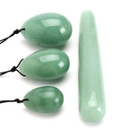 AITELEI 4Pcs Set Jade Yoni Eggs Stick,3 Pcs Drilled Natural Green Aventurine Quartz Crystal Jade Eggs Massage Stone + 1 Pcs Mass