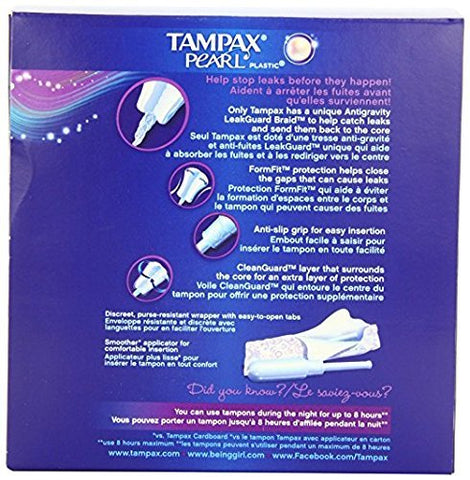 Tampax Pearl Plastic Unscented Tampons, Ultra Absorbency, 18 Count