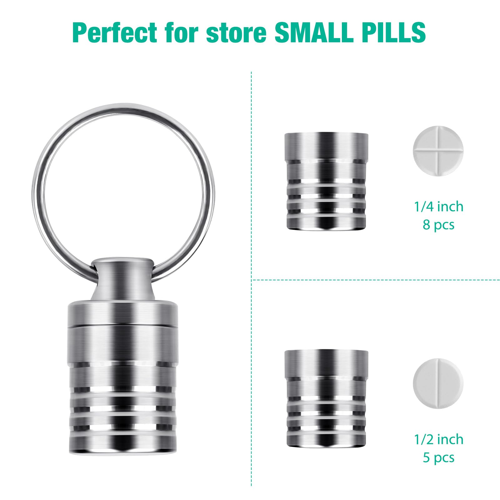 Micro Pill Holder with Keychain Necklace, Opret Titanium Pill Container for Travel Purse Pocket, Waterproof Pill Case for Emerge
