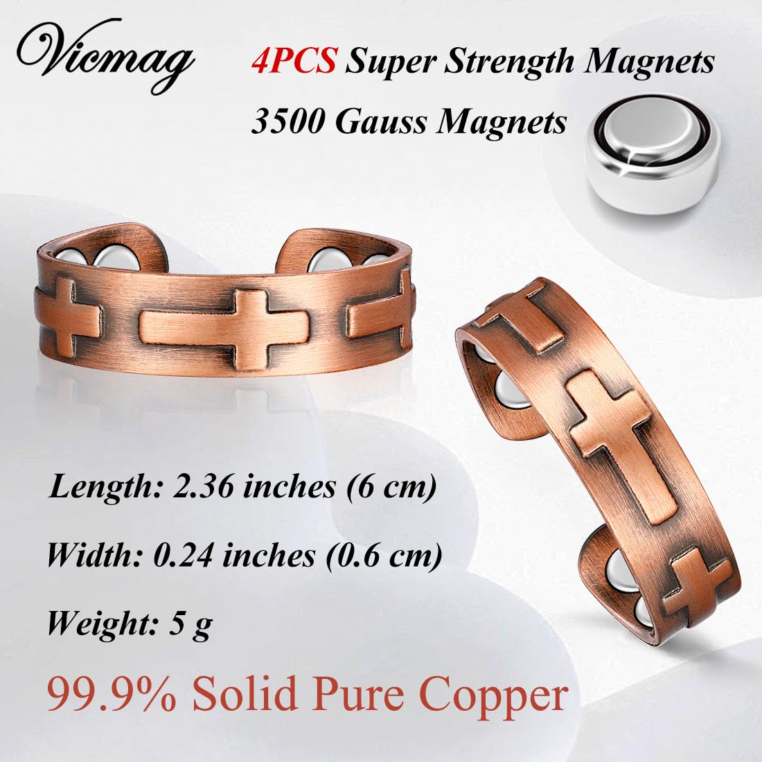 Vicmag Copper Magnetic Ring for Women, Copper Ring Ladies Fingers Thumb 100% Solid Pure Copper Jewelry Gift