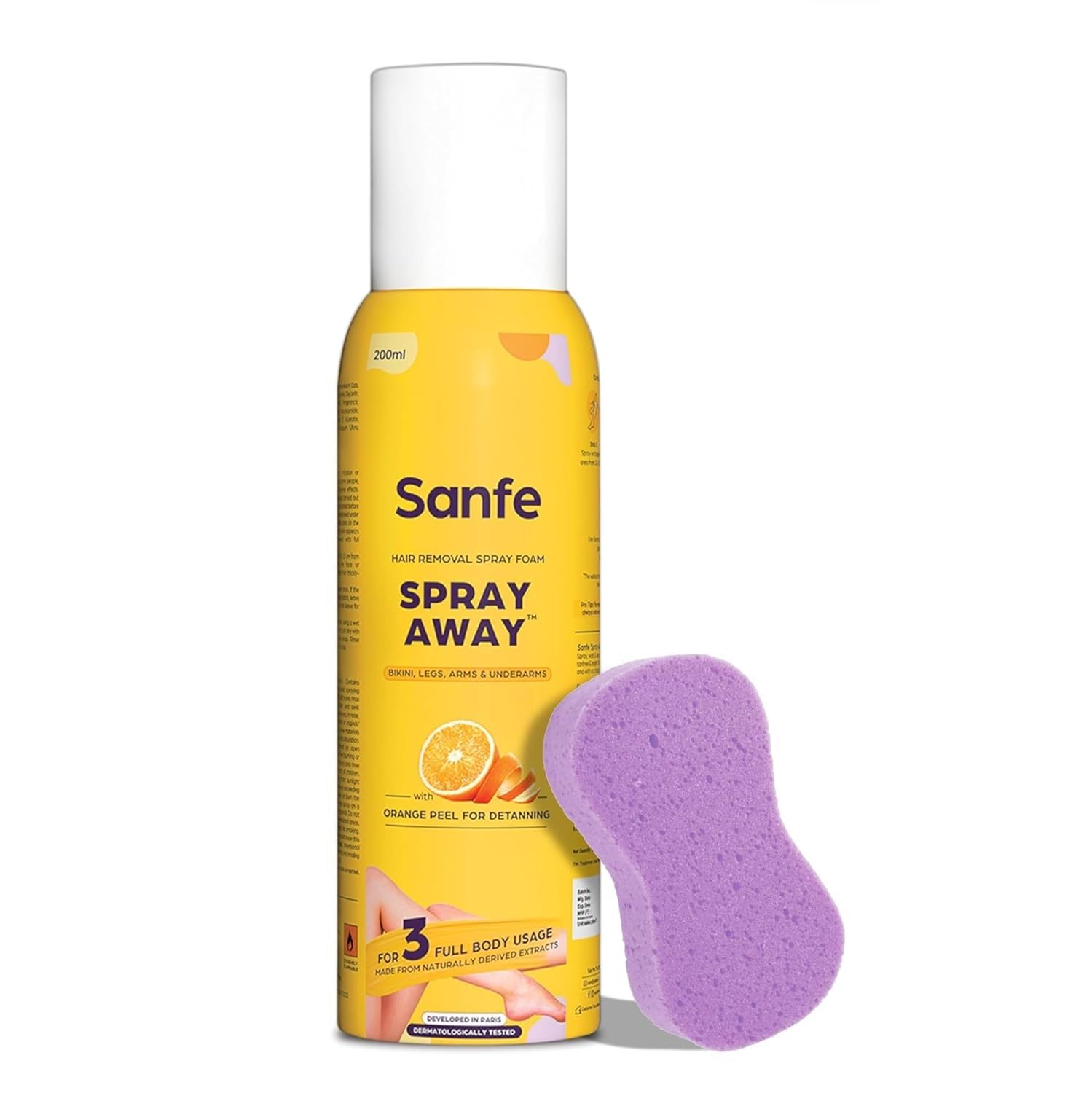 Sanfe Painless & Detan Hair Removal Spray Cream  200 Ml | For Chest, Legs, Arms & Underarm | Removes Hair In 10 Minutes With Sk