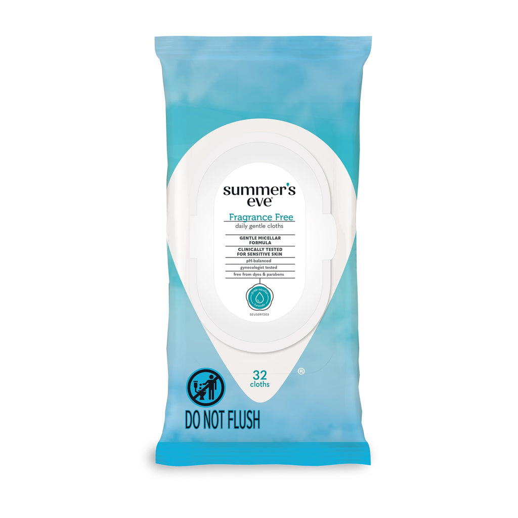 Summer's Eve Fragrance Free Gentle Daily Feminine Wipes, Removes Odor, pH balanced, 32 Count