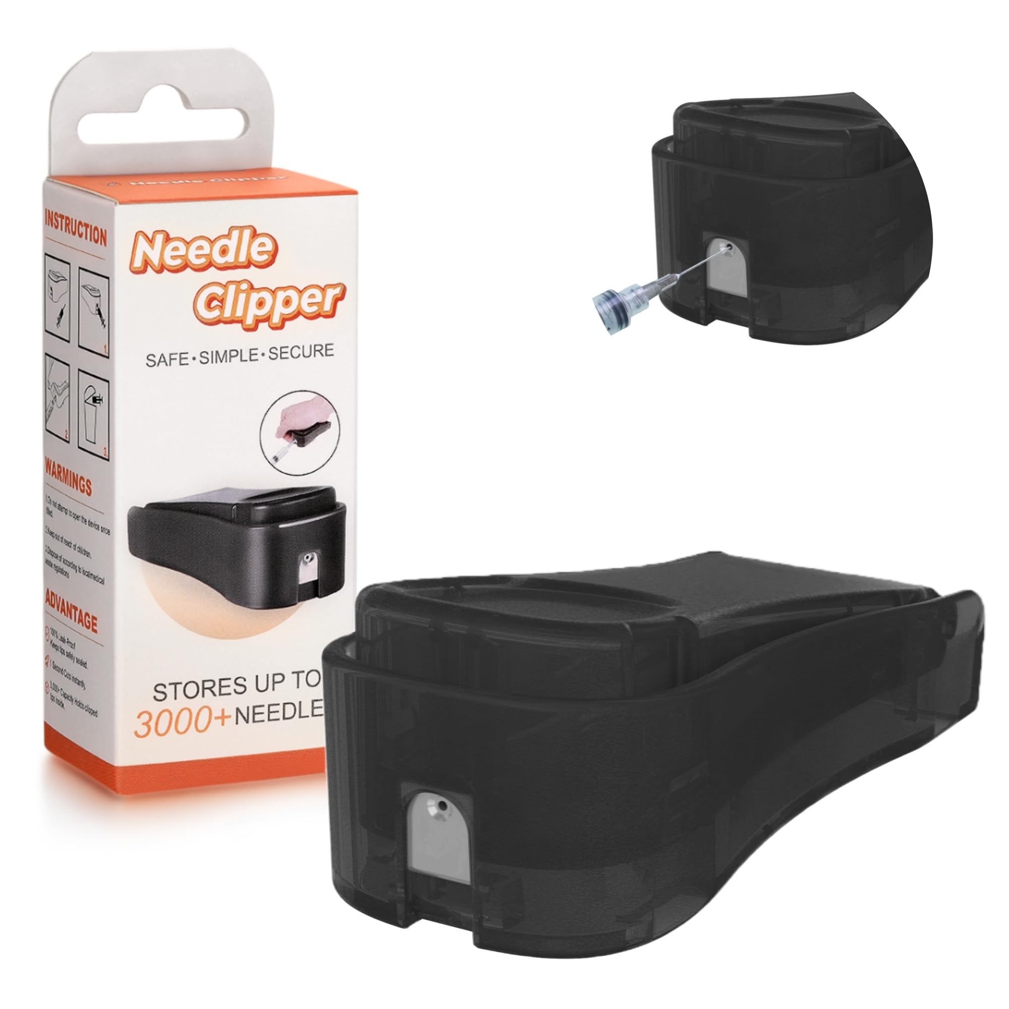 Black Needle Tip Clipper & Pin Cutter - Compact Stainless Steel Disposal Tool with 3000+ Capacity | Travel-Ready Heavy-Duty Blad