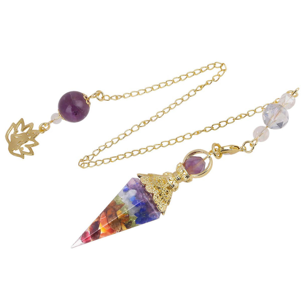 Rockcloud Healing Crystal Point Pendulum for Divination, Chakra Reiki Dowsing Balancing 6 Facet Pendant, 7 Chakra Stone