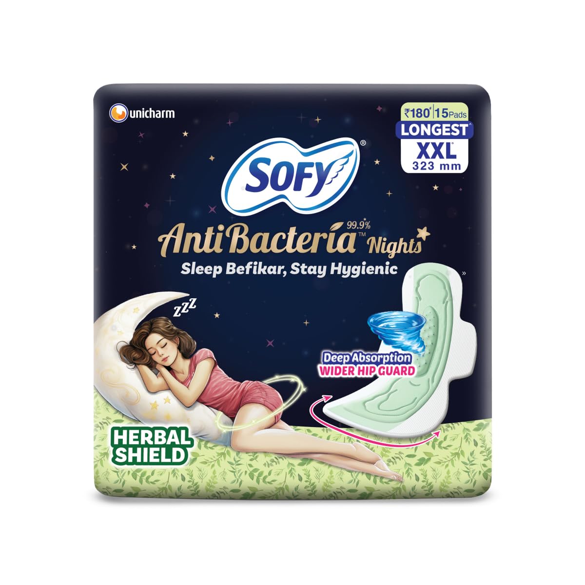 Sofy Women Anti Bacteria Longest Xxl Sanitary Pads |Night Protection|Wider Hip Guard| Deep Absorption | Herbal Shield | Hygiene 