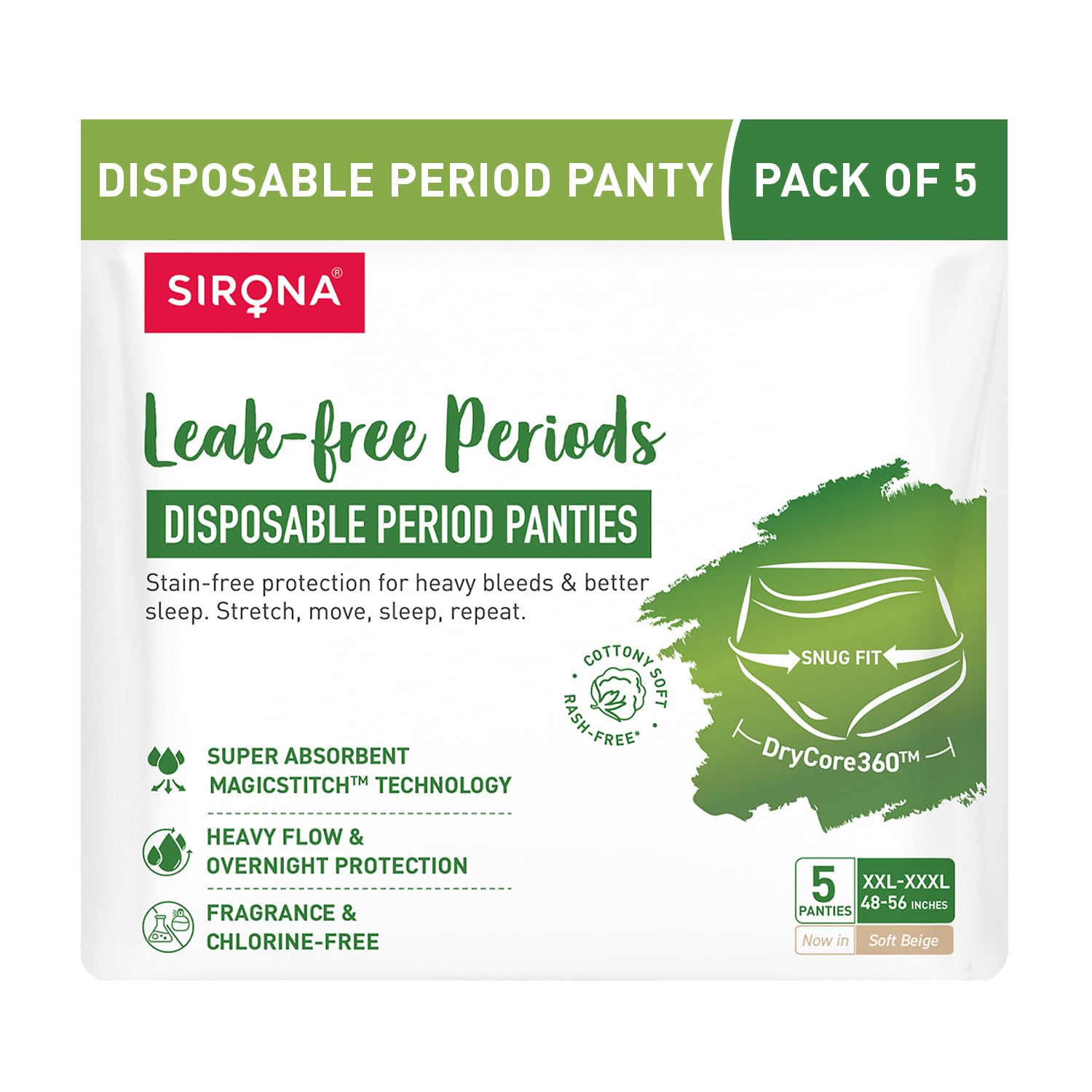 Sirona Disposable Period Panty For Girls & Women |XxlXxxl | Pack Of 5 | 360 Coverage For Stress Free Periods | Leakage Protecti