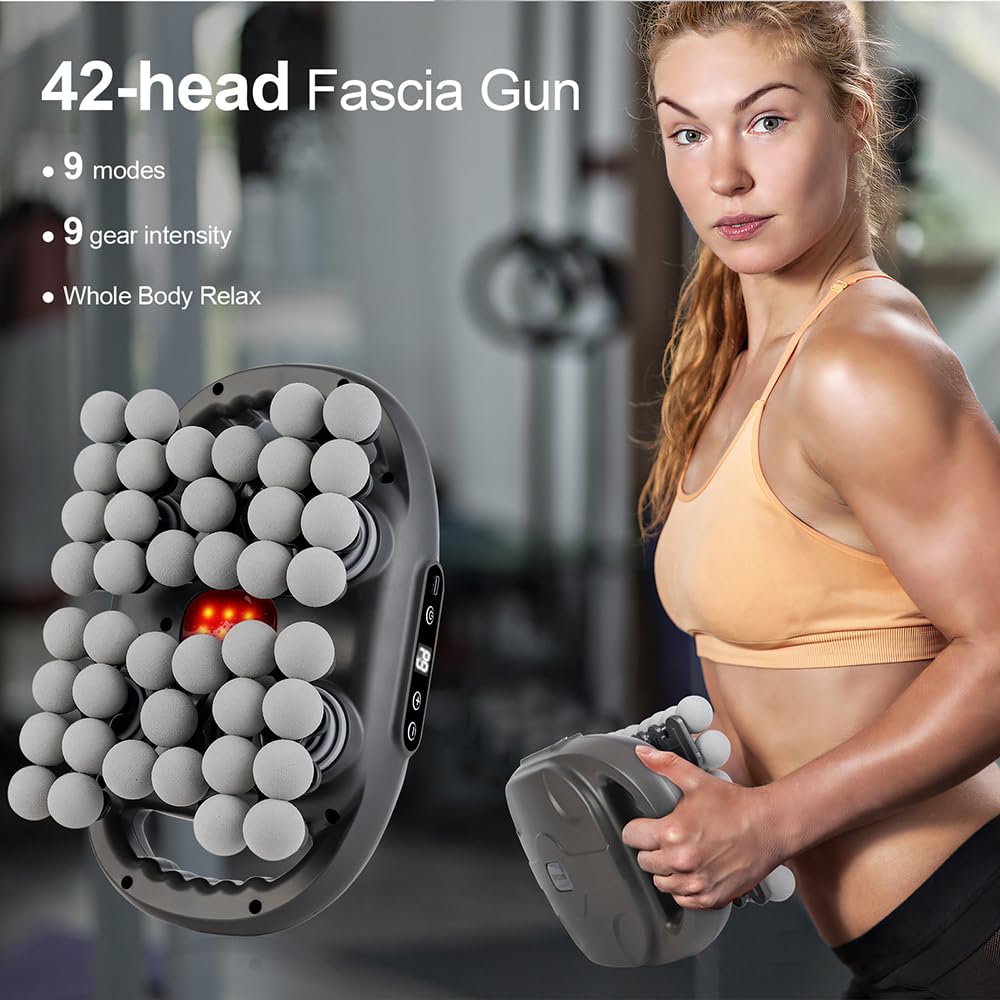 IeBilif Massage Gun, 42 Head Foot Back Neck Shoulder Massager with 9 Adjustable Multi-Modes & Intensities, Fascia Gun for Athlet
