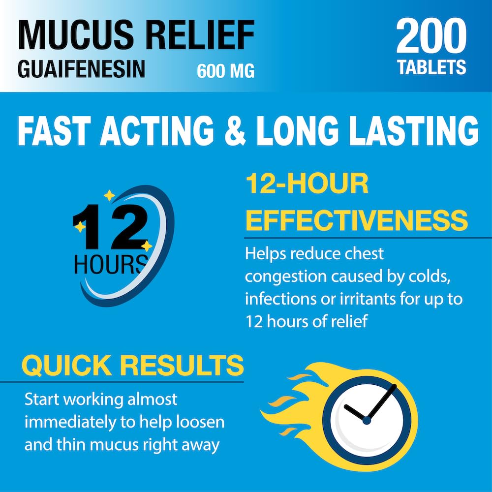 Puregen Labs Mucus Relief 12 Hour Extended Release Guaifenesin 600mg High Potency | Value Size 200 Count | Chest Congestion Expe
