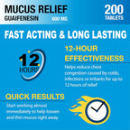 Puregen Labs Mucus Relief 12 Hour Extended Release Guaifenesin 600mg High Potency | Value Size 200 Count | Chest Congestion Expe