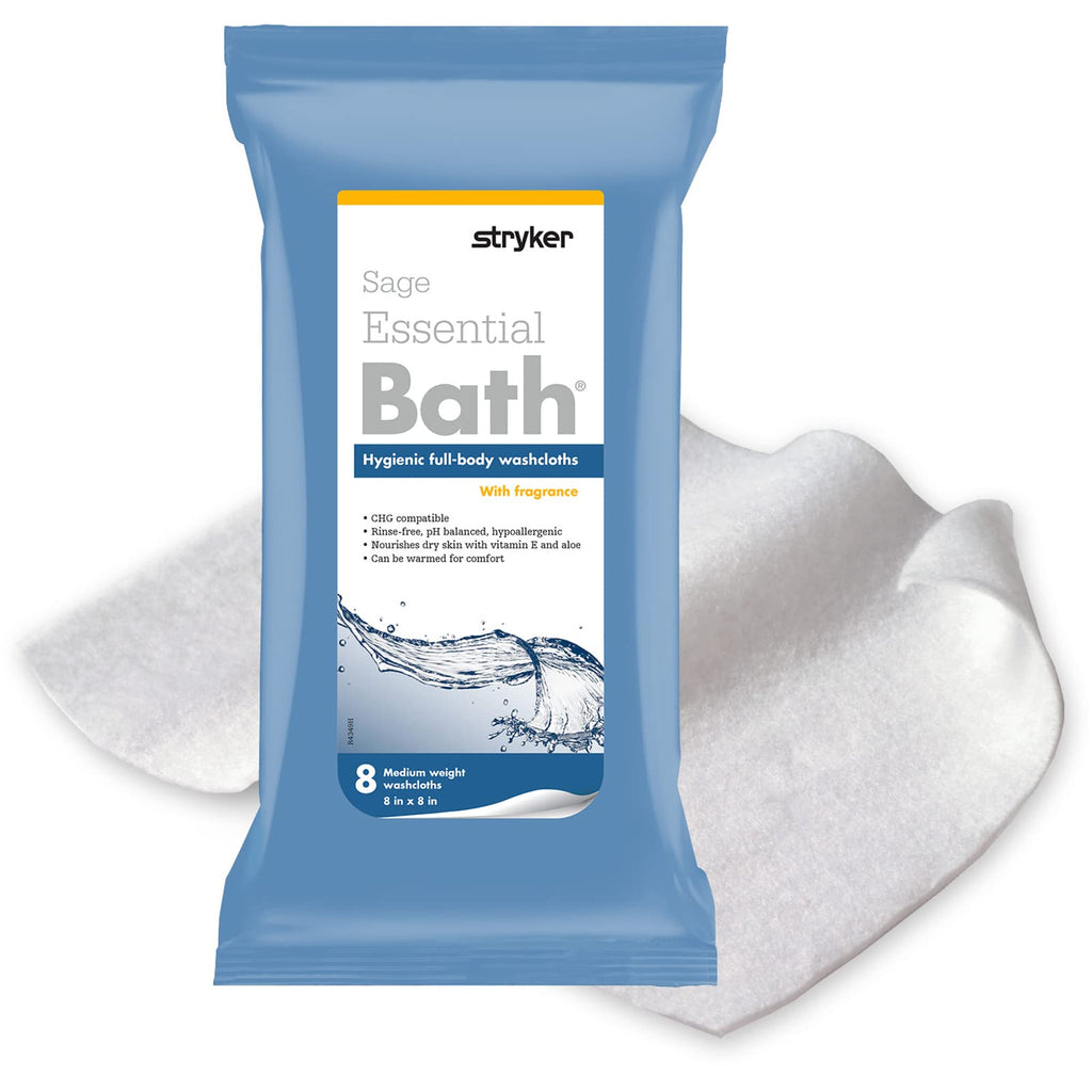 Stryker - Sage Essential Bath Cleansing Washcloths - 6 Packages, 48 Cloths - Fresh Scent, No-Rinse Bathing Wipes, Ultra-Soft and