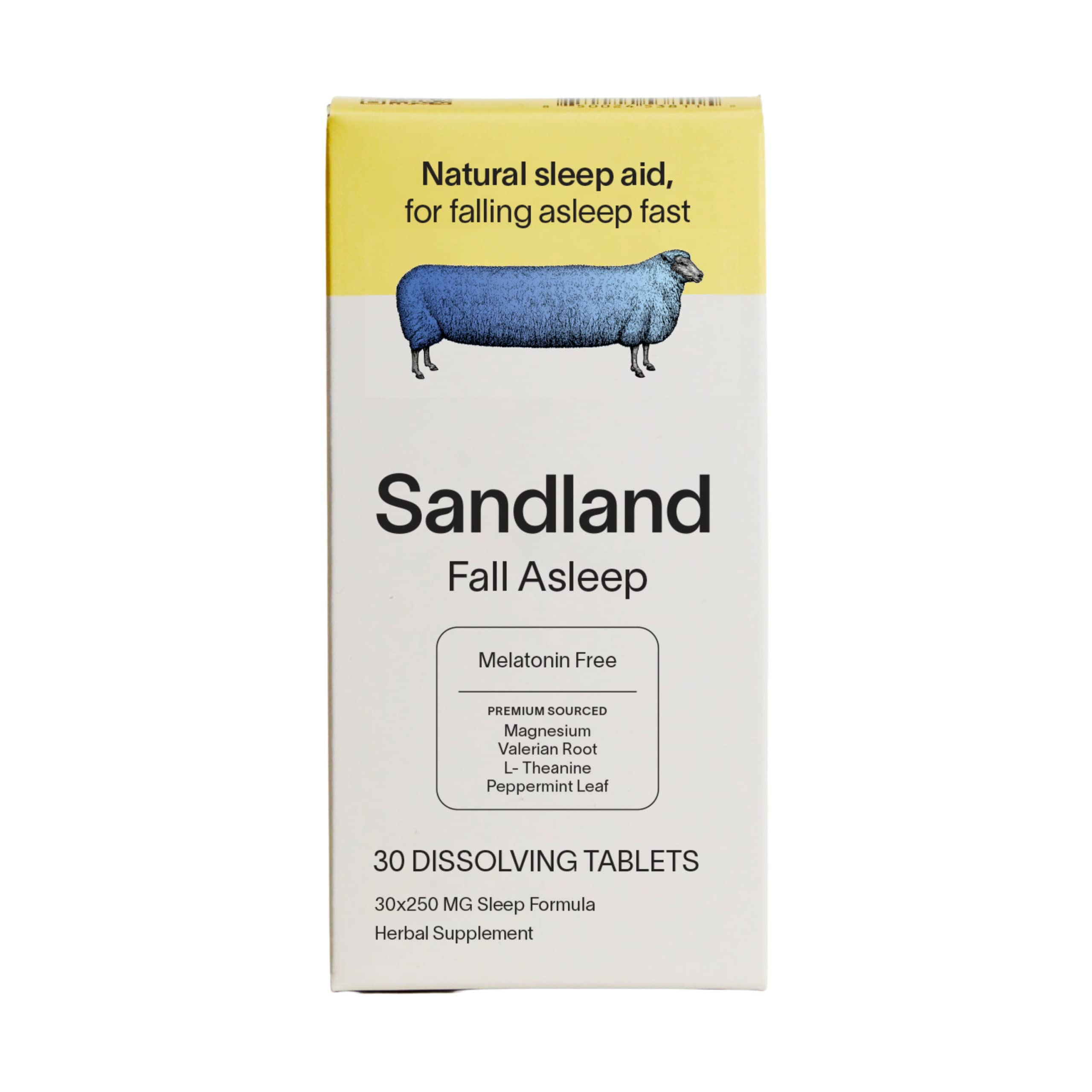 Sandland Fall Asleep, Natural Daily Sleep Supplement, 30 Dissolving Tablets, Magnesium, Valerian Root, L-Theanine, Peppermint Le