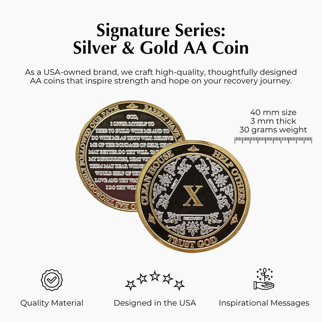 Silver & Gold 1-50 Years Alcoholics Anonymous Medallion AA Coin Capsule Included