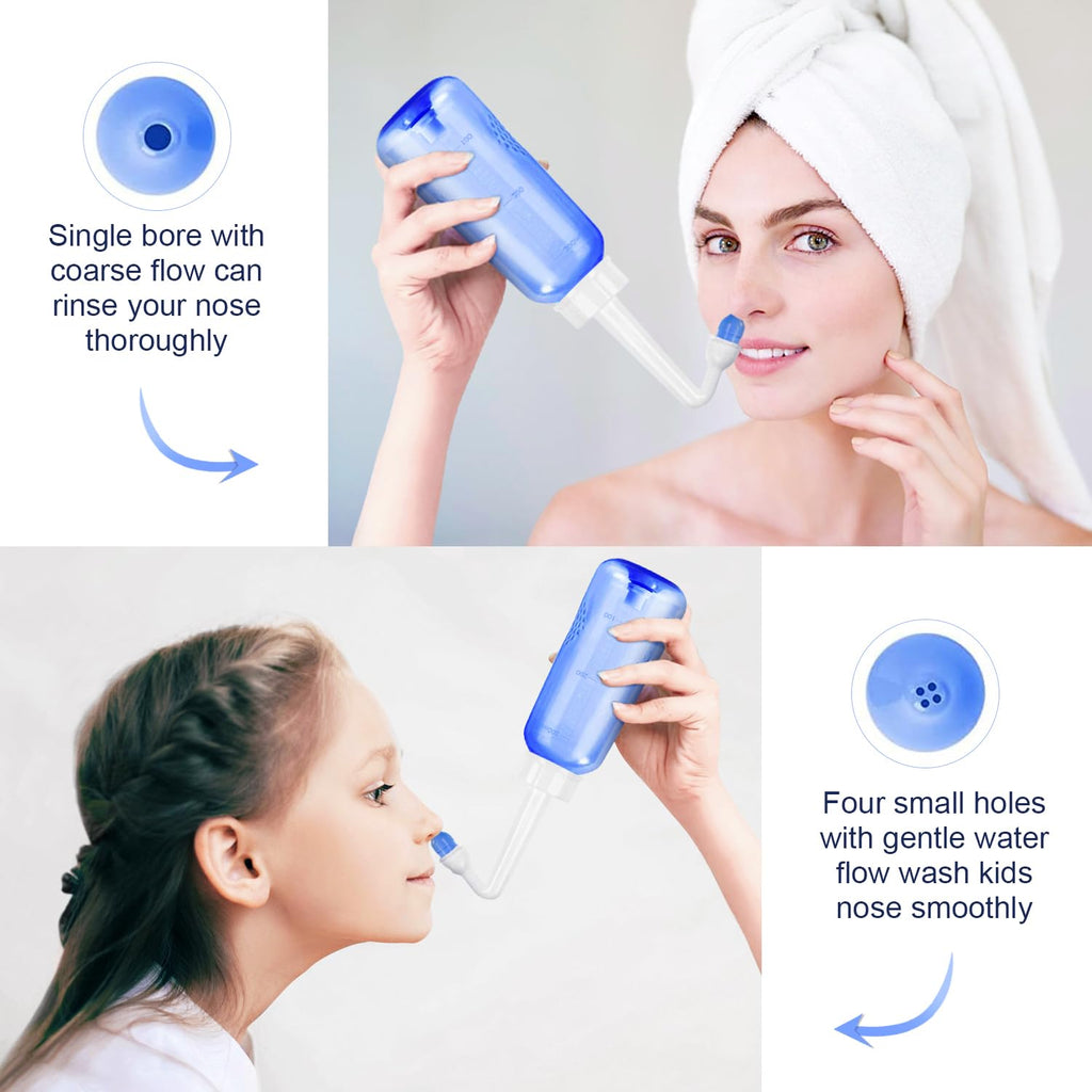 Showvigor Neti Pot Sinus Rinse Bottle - Gentle Nasal Wash Bottle Nose Cleaner for Effective Pressure Irrigatio 300 ML with 20 Na