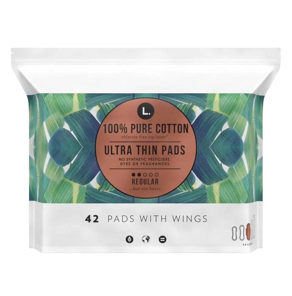 L. , Organic Cotton Ultra Thin Pads for Women, Super Absorbency, With Wings, 42 Count