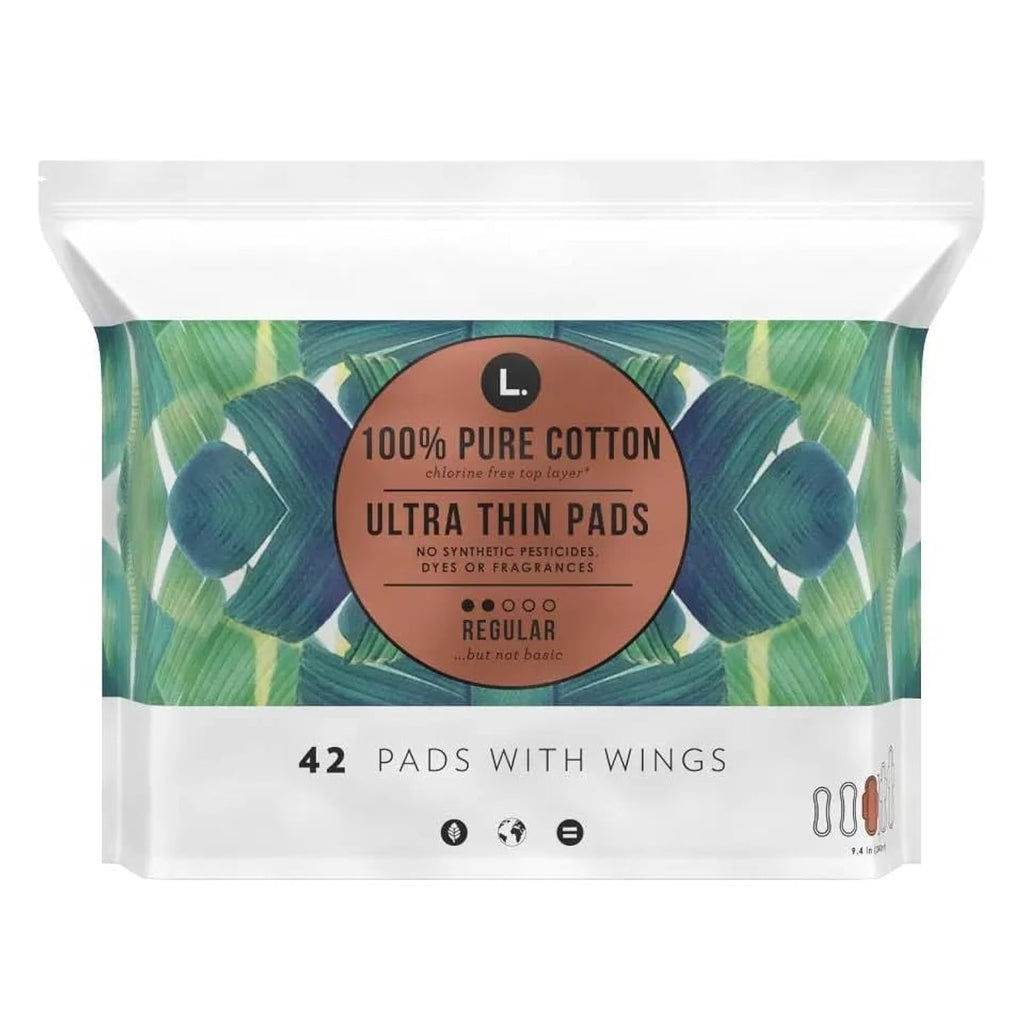 L. , Organic Cotton Ultra Thin Pads for Women, Super Absorbency, With Wings, 42 Count