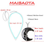 MAIBAOTA Black Obsidian Necklace Healing Crystal Stones Tree Life Wire Wrapped Crescent Moon Phase Pendant Necklace Mothers Day