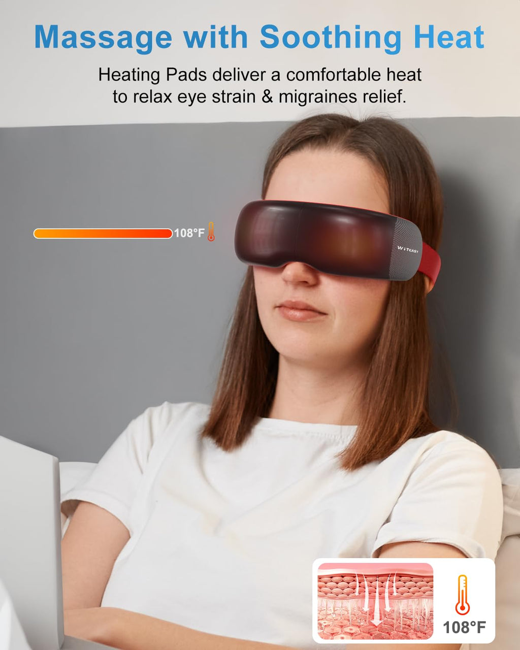 Eye Massager with Heat-Eye Massager for Migraines Relief-Foldable Eye Mask Massager with Music-Smart Goggles Relax Eye Strain-Re