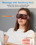 Eye Massager with Heat-Eye Massager for Migraines Relief-Foldable Eye Mask Massager with Music-Smart Goggles Relax Eye Strain-Re
